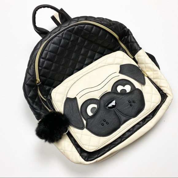 Betsey JohnsonQuilted Pug Backpack with Fur Pom